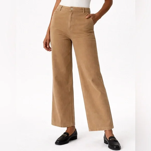 Madewell Curvy Emmett Wide Leg Pants 26 Camel High Rise Cotton Stretch SP24 - Picture 1 of 11